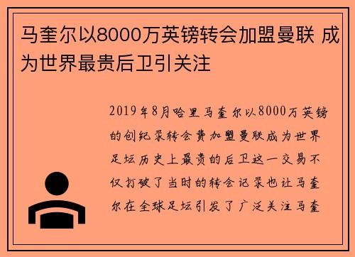 马奎尔以8000万英镑转会加盟曼联 成为世界最贵后卫引关注 马奎尔以8000万英镑转会加盟曼联 成为世界最贵后卫引关注